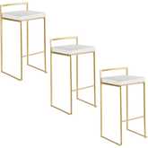 Fuji 30" Bar Stool in Gold & White Leatherette (Set of 3)